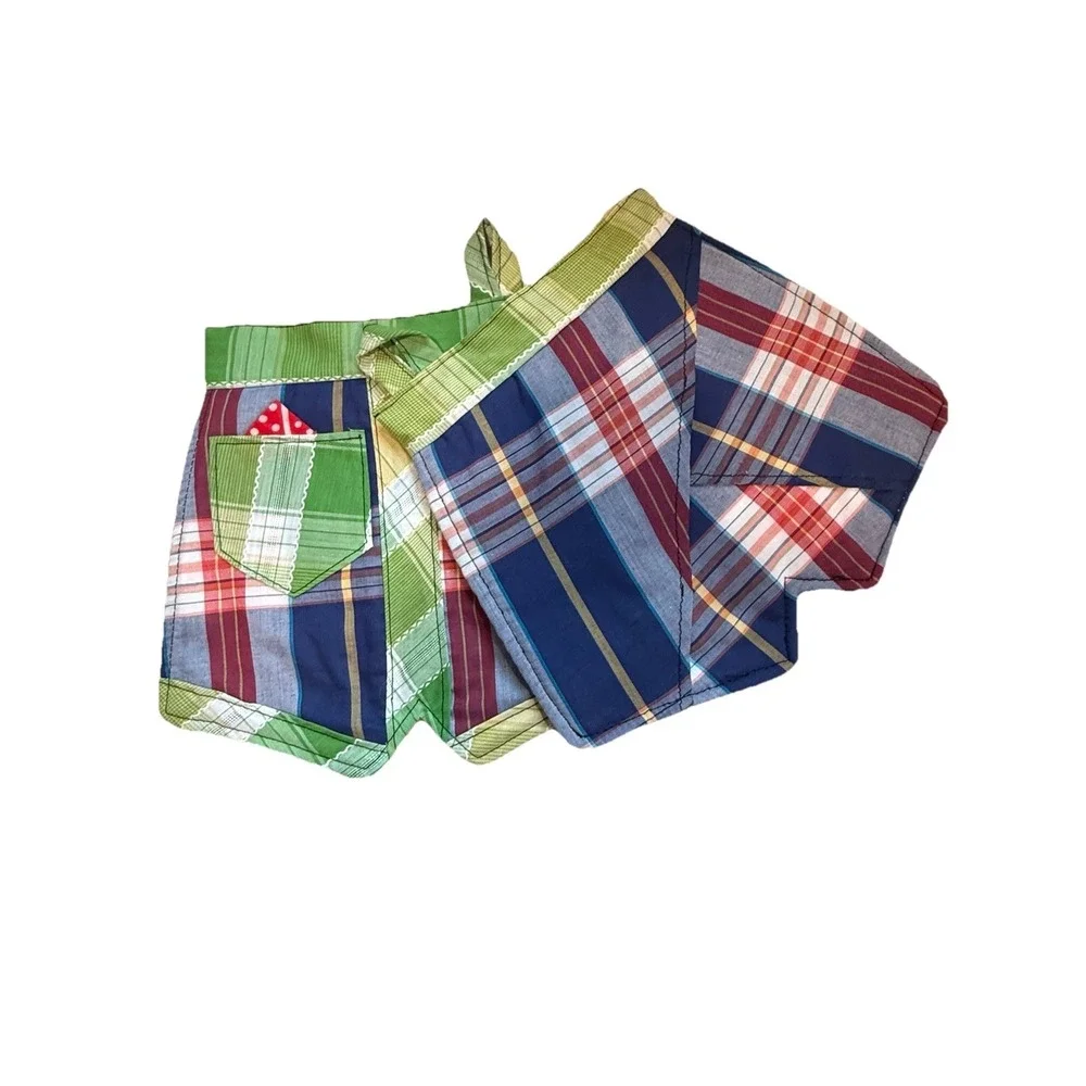 Handmade Madras Shorts Pot Holders Set Of 2. Never Used. Grannycorp Cottagecore